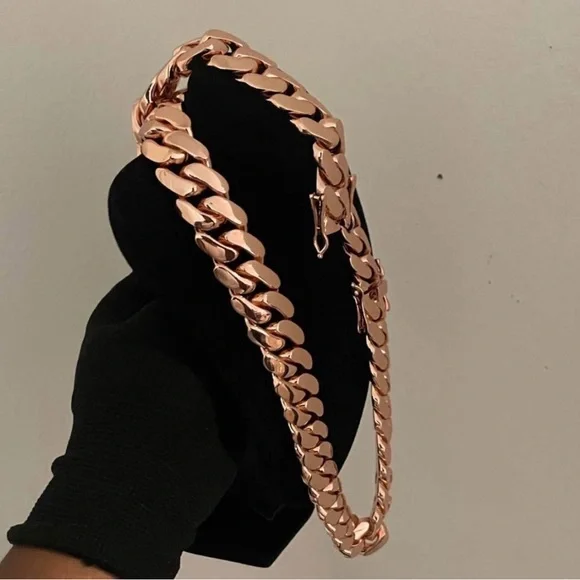 Set Chain & Bracelet 20mm Miami Cuban Link Pink Red Rose Gold Plated Chain